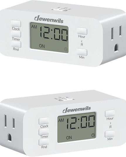 DEWENWILS 24 Hour Programmable Digital Timer Outlet, 2 Pack Timers for Electrical Outlets, Indoor Light Timers for Lamp Fan Aquarium, 2 Grounded Outlet, 125V/15A Resistive/1000W Tungsten, 3 Prong