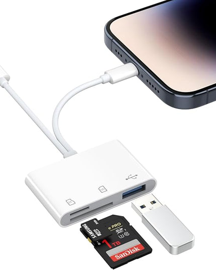 MoKo SD Card Reader for iPhone/iPad, USB C Memory Card Reader with SD/TF Card Slots USB OTG Camera Adapter, USBC Dual-Connector to Micro SD/SD/USB3.0 Card Reader for iPhone/iPad/MacBook/Samsung/Google