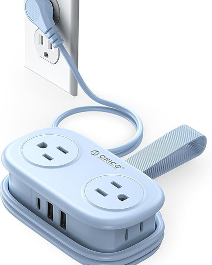 Travel Power Strip with USB C, ORICO 4 Outlets 3 USB Ports (1 USB C) with 4FT Wrapped Short Extension Cord Small Power Strip, Non Surge Protector for Travel, Cruise Ship-AP3