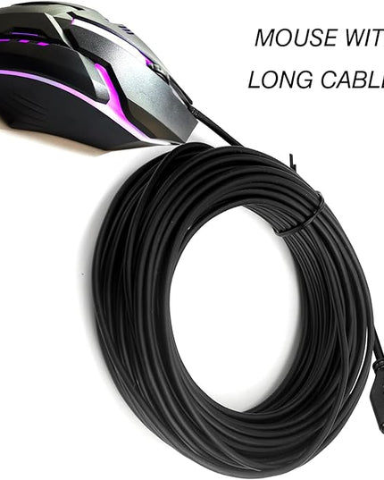 Long USB A Mouse 20FT, High Performance Wired Mouse - USB Mouse for Windows PC Desktop, Laptop, Notebook, Mac, computerand Chromebook, for Righty or Lefty Use