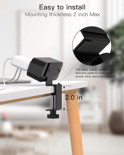 Desk Clamp Power Strip 10ft Flat Plug Extension Cord with USB C, 2 Outlets, Surge Protector USB C (PD 20W), USB A(QC 18W) Fast Charging Ports,Table Outlets for Home, Office, Black