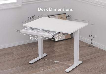 YDN Standing Desk with Drawers, Stand Up Electric Standing Desk Adjustable Height, Sit Stand Desk Computer Workstation, 40 Inch, White