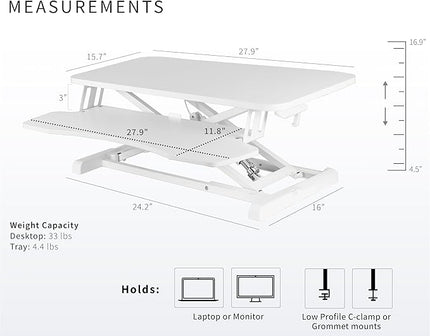 VIVO 28 inch Desk Converter, K Series, Height Adjustable Sit to Stand Riser, Dual Monitor and Laptop Workstation with Keyboard Tray, White, DESK-V028KW