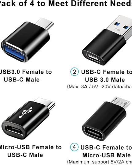 USB C Adapters 4 Pack, USB C to USB 3.0 OTG Adapter, Micro USB to USB C Adapter Compatible with MacBook Pro, Samsung Galaxy, Smartphones, Laptop, PC, in Car and More