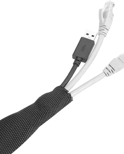 MECCANIXITY Braided Cable Sleeves Heat Shrinkable Fabric Sleeving, 3/8" 10ft Black 2:1 Ratio Heat Shrinkable Cord Protector for Harness Cable, Network Cable Protection, Cable Management