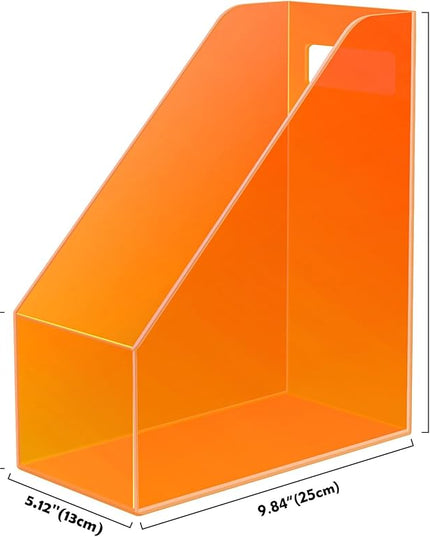 Acrylic Magazine Rack Desk File Holder Organizer for Office Desktop Vertical Magazine Storage Box, 12 x 10 x 5'', Neon Orange