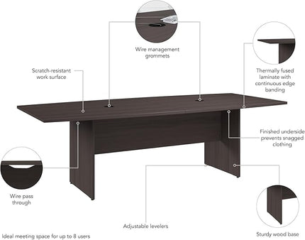 Bush Business Furniture 96-inch Office Conference Table with Wood Base, Boardroom Meeting Space for 8 Users, Storm Gray
