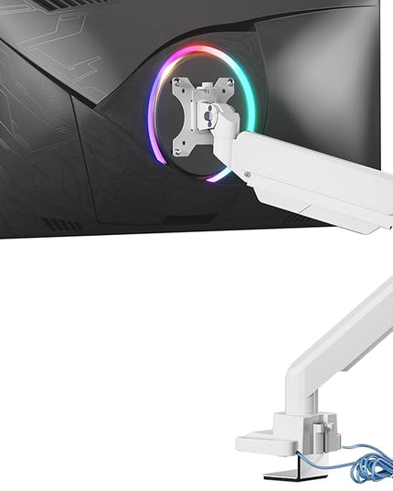 WALI Ultrawide Monitor Arm for 13 to 49 Inch Heavy Duty Curved Screens, Adjustable Gas Spring Single Monitor Desk Mount with 2 USB 3.0 Ports, Holds 33 lbs, 75x75/100x100 VESA, White (GSMU001-W)