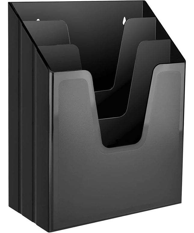 Acrimet Vertical Triple File Folder Holder Organizer, File Sorter (Plastic) (Black Color)