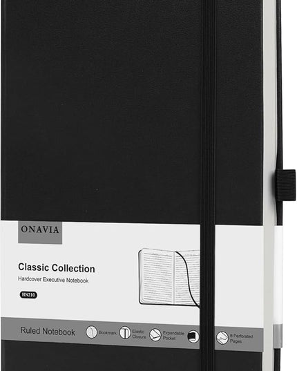 Lined Journal Notebooks for Work, Travel, College, A5 Size 100 GSM Thick Paper, Classic Ruled Journaling Notebook, Hardcover Notepad for Writing 160 Pages, 5.5 x 8.3 inch, Black