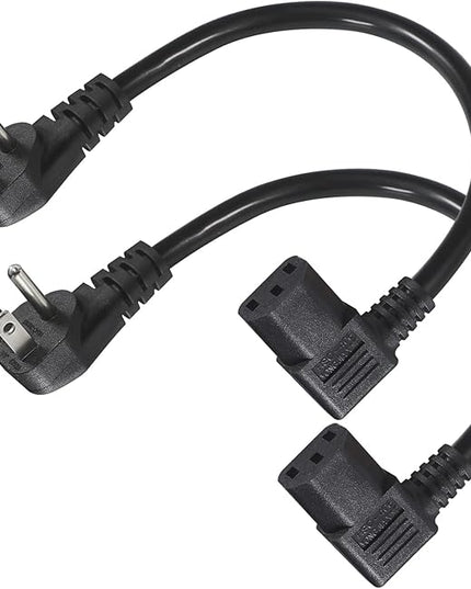 [2 Pack] 90 Degree Computer Power Cord - 1FT Low Profile Flat Plug to Right Angle IEC C13 Power Cord,Universal PC Power Supply Cord 16AWG, Black C13 3 Prong Angled AC Power Cord for PC Monitor/TV