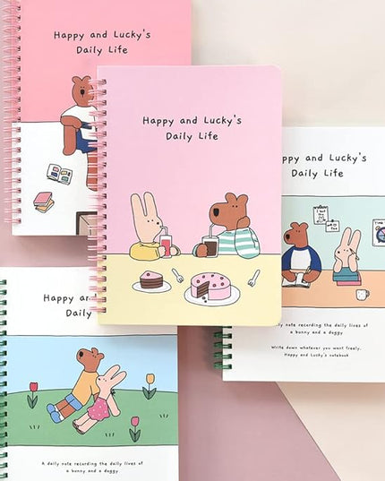Monolike Happy and Lucky A5 Grid Spiral Notebook, Study time - Hardcover 5.83 x 8.27inch 128 Page,120GSM Thick paper