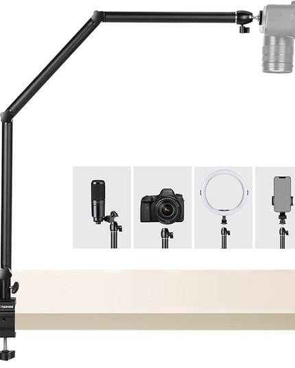 TARION Camera Desk Mount Stand - Articulating Arm, Flexible Overhead Mount, Adjustable Heavy Duty Tabletop DSLR Arm Boom for Flat Photography, Videography, Filming, Live Streaming TKB01