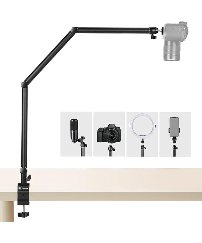TARION Camera Desk Mount Stand - Articulating Arm, Flexible Overhead Mount, Adjustable Heavy Duty Tabletop DSLR Arm Boom for Flat Photography, Videography, Filming, Live Streaming TKB01