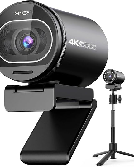 EMEET S600 4K Webcam with Tripod for Streaming - Sony 1/2.55'' Sensor, PDAF Autofocus, 1080P@60FPS, 2 Noise Reduction Mics, Built-in Privacy Cover, 73° FOV, Streaming Webcam for Product/Game/Beauty