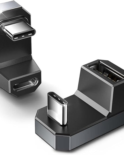 JSAUX 180 USB-C Adapter 2-Pack, 180-Degree Angle and Type-C to USB-A Converter, Ideal for Steam Deck, Switch, Laptops, Tablets, Phones - Grey