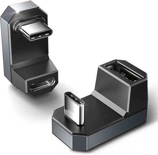 JSAUX 180 USB-C Adapter 2-Pack, 180-Degree Angle and Type-C to USB-A Converter, Ideal for Steam Deck, Switch, Laptops, Tablets, Phones - Grey