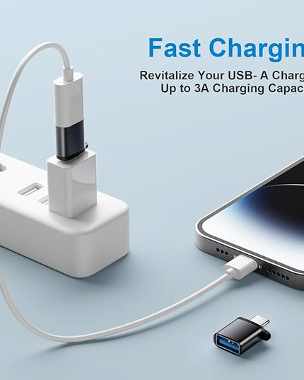 USB C to USB A Adapter 6 Pack,USBC to USB Adapter,TypeC Male USBA Female 3.0 Adaptor,USBC OTG Adapters for iPhone 16 15,MacBook Pro,iPad,Samsung Galaxy,Black