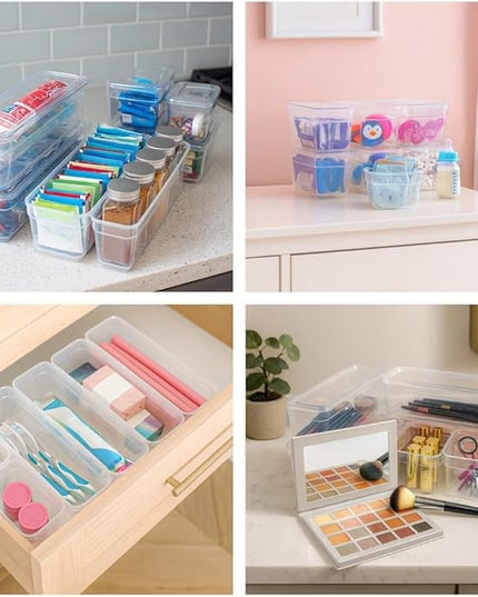 AB Designs Best Kept Plastic Storage Bins with Lids - Mixed Pack, 4 Long & 4 Small Home Organizer Storage Boxes with Lids, Clear