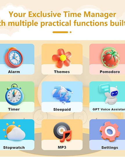 AI Clock, Alarm Clock for Kids, Clock with ChatGPT, AI Device, Sound Machine to Wake Alarm Clock for Toddlers and Kids,3-15 Years Bedroom, 2.4G WiFi, 2.8 Inch Screen