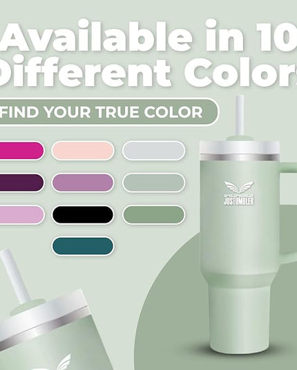 40 Oz Insulated Tumbler with Handle and Straw, Stainless Steel Coffee Travel Mug with Lid, Leak Proof Water Bottle with Accessories, Matcha Cream