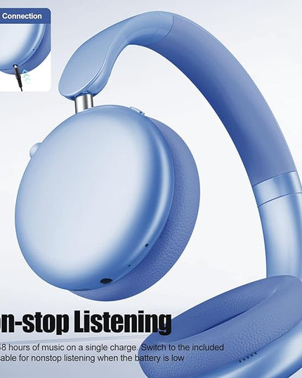 Wentronic Y06 Noise Cancelling Headphones,58H Playtime and 5 EQ Music Modes Wireless Over Ear Bluetooth Headphones with Microphone,Lossless Audio,Multipoint Connection,Foldable,Lightweight,Blue