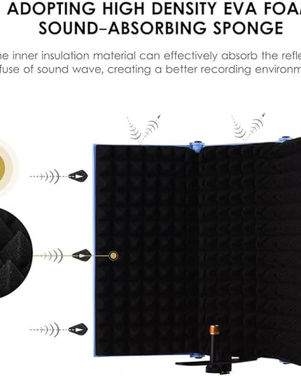 Portable Desktop Soundproof Cover,3 Doors Foldable Acoustic Panels Studio Equipment,Vocal Absorbing Shield to Filter Vocal for Microphone,for Home Studio(Black)