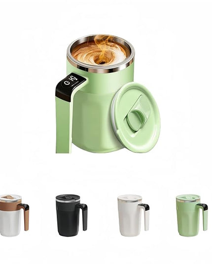 Self Stirring Coffee Mug,Heated Coffee Mug Rechargeable with Temperature Display,Fun Coffee Mug Warmer,Suitable for Beverages Such Coffee,Milk,Cocoa (Green)