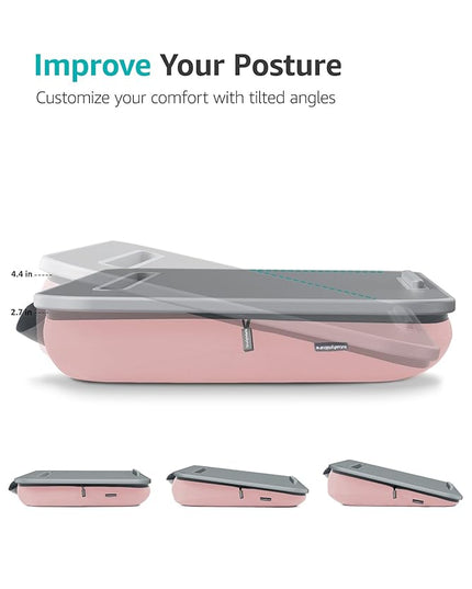 Istudyniture Lap Desk | Portable Laptop Desk & Stand – Fits Up to 17 inch – Washable Cushion, Built-in Phone Holder – for Bed, Couch, Sofa, Floor – Writing, Reading, Home Office – Large, Pink