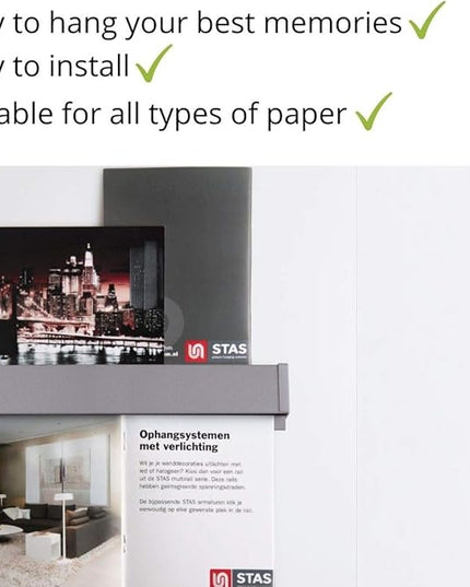 STAS papergrip - Restaurant Ticket Holder - Ticket Rail Bulletin bar - Poster Hanger - 59 inch (150 cm) (Aluminum Structured)