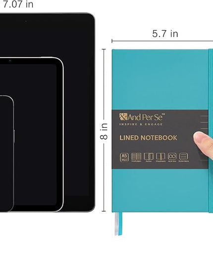 &And Per Se Lined Journal Notebook, 160 Pages, A5 5.7 x 8 inches College Ruled Thick Paper Notebook Journals for Writing, Hardcover Notebooks for Women Men Office School (1 Pack, Cerulean Blue)