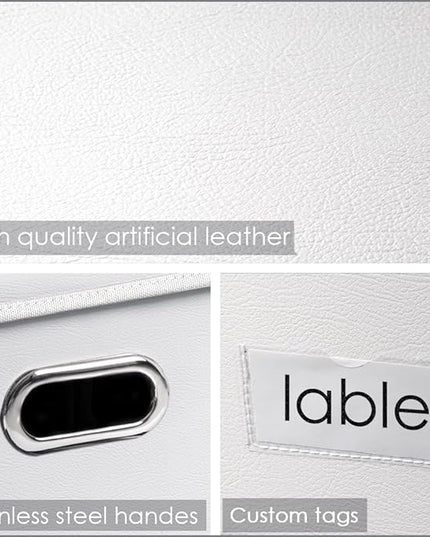 PRANDOM Collapsible Storage Box with Lid [1-Pack] Leather Fabric Foldable Storage Bin Organizer Container Basket Cube with Cover for Home Bedroom Closet Office Nursery White (22.8X15.7X11.8)