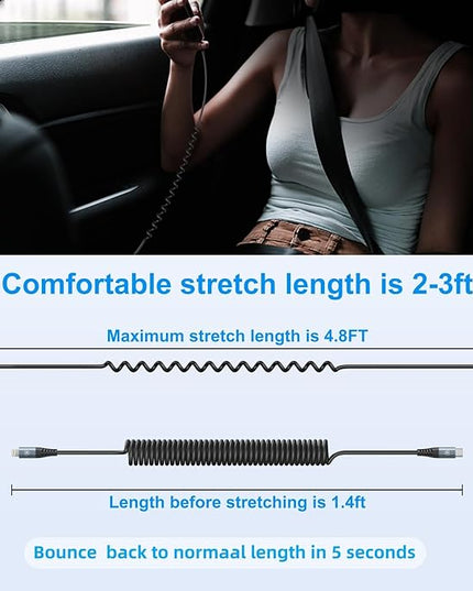 KIYODA USB Type C to Lightning Cable 3FT 2Pack, Coiled iPhone Charger Fast Charging for Car Short USBC Lightning iPhone Cord for iPhone14/13/12/11 Pro Max/iPad/CarPlay