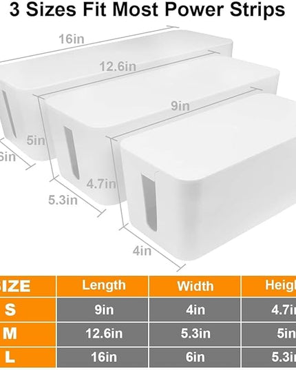 Cable Management Box DUNCHATY 3 Pack Cable Box Organizer with Large Medium Small Cord Hider Box Safe ABS Material for Cover and Hide TV Wires,Computer,Router,USB Hub and Under Desk Power Strip&Cords