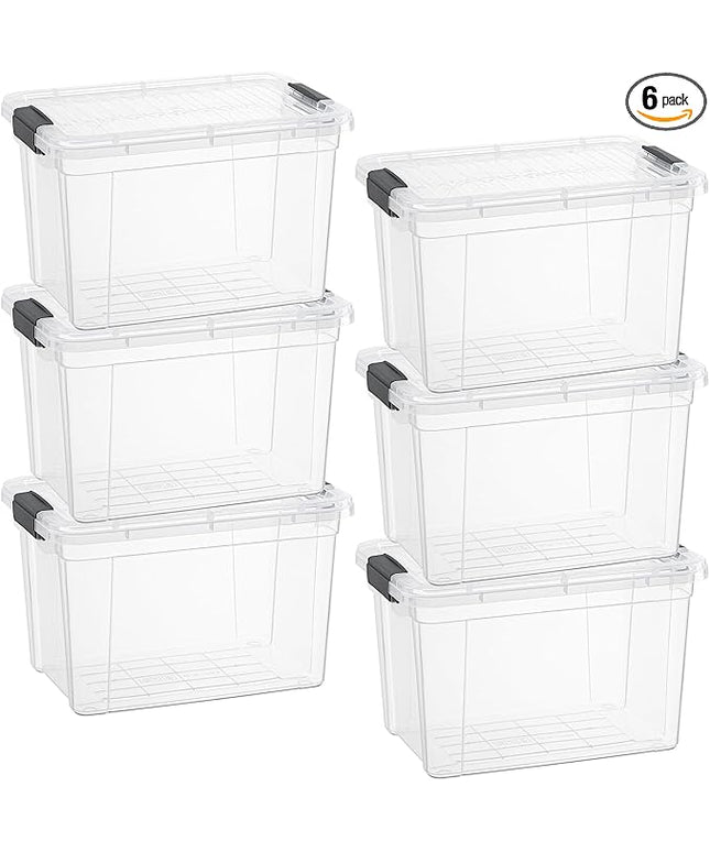 Superio Clear Storage Boxes with Lids, 4.75 Quart Plastic Container Bins for Organizing, Stackable Crates, BPA Free, Non Toxic, Odor Free, Organizers for Home, Office and Dorm, 6 Pack