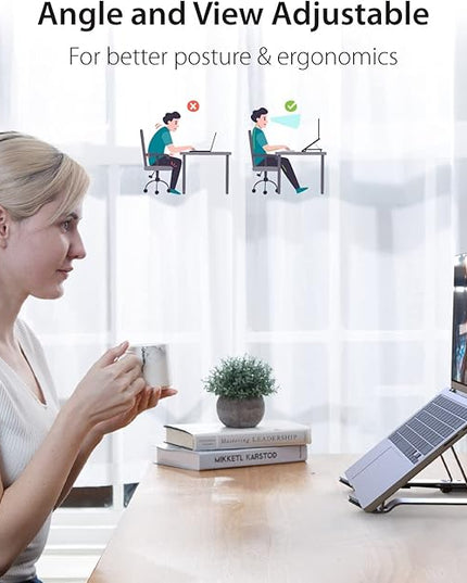 j5create Portable Aluminum Laptop Stand with USB 4-Port Hub, Foldable and Adjustable Notebook Riser with 4 USB-A Ports for MacBook, Laptop, and Tablet up to 16" (JTS223)