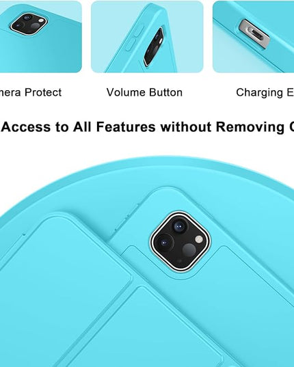 ZryXal iPad Pro 11 Inch Case (M5) 2025/ (M4) 2024 (Model: A2836/A2837/A3006), Trifold Stand Smart Cover with Pencil Holder and Soft TPU Back, Auto Wake/Sleep (Cyan)
