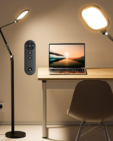 Ring Light with Stand, 15W Dimmable Zoom Lighting for Computer, Home Office, Reading, Video Calls, 66 Inches Floor Lamp with Flexible Swing Arm, AC Plug, Remote, Memory & Timer CRI >95