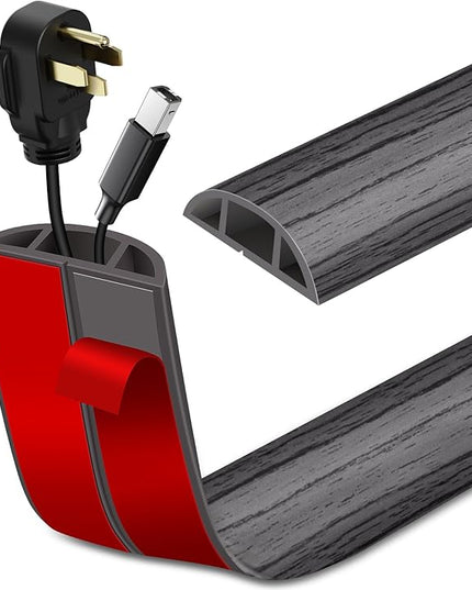 Floor Cord Cover Self Adhesive Cord Hider Floor Extension Cord Covers for Floor Power Cord Protector Cable Management Prevent Cable Trips Cable Cavity 0.51" W x 0.31" H (Deep Grey Wood, 20Ft)