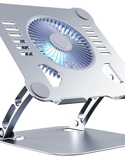 SHUWEI Laptop Cooling Stand with 3 Speed Fan, Adjustable Height Laptop Stand for Desk, Ergonimic Aluminum Laptop Cooling Pad for 10-15'' Notebook - Silver