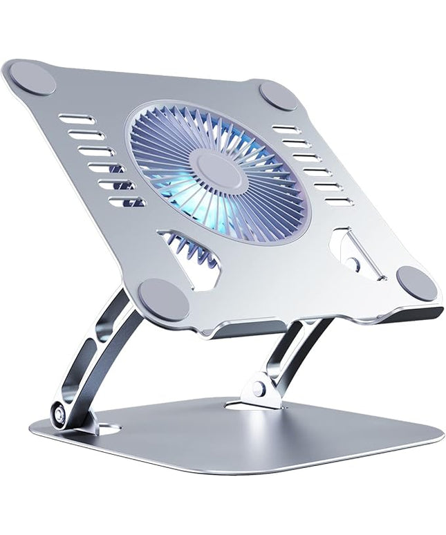 SHUWEI Laptop Cooling Stand with 3 Speed Fan, Adjustable Height Laptop Stand for Desk, Ergonimic Aluminum Laptop Cooling Pad for 10-15'' Notebook - Silver
