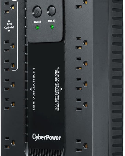 CyberPower EC750G Ecologic Battery Backup & Surge Protector UPS System, 750VA/450W, 12 Outlets, ECO Mode, Compact Uninterruptible Power Supply, Black