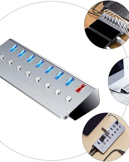 BESPORTBLE Port USB Hub Charging Port Independent Power Switches USB Splitter Expansion for Laptop and Computer