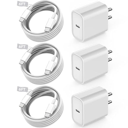 Fast USB C Charger Block,3Pack Long 6FT USBC to USBC Cable iPad Cord 20W iPhone 17 Pro Max Charger Travel Plug Fast Charging for iPhone 17/17 Air/17 Pro/16/16e/16 Pro/16Plus/15/15Pro/Pro Max/Plus,iPad