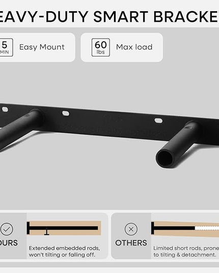 Homeforia Floating Shelf Black 12 inch, High End Solid Real Wood Small 12inch Floating Shelves for Wall Mounted, Black Wooden 12 in Floating Shelves, Heavy Duty Bracket, 12 X 6.5 X 1.75 inch, Set of 4
