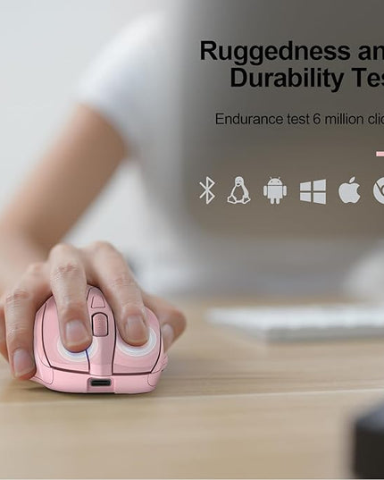 TECKNET Wireless Mouse (BT5.0/3.0 & 2.4G) Rechargeable 4800 DPI Silent USB A & Bluetooth Mouse 6 Buttons, Wide Compatibility - Pink