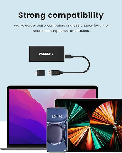 Vansuny 1TB Portable External SSD, USB 3.1 Gen2 500MB/s High-Speed Data Transfer, Metal USB C Mini Portable External Solid State Drive for PC, Laptop, Phones and More