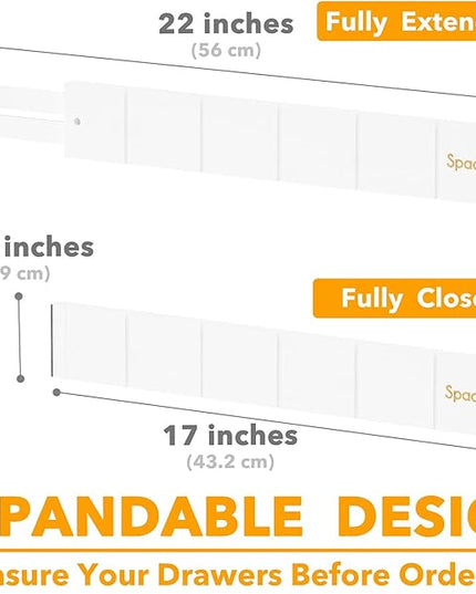 SpaceAid Bamboo Drawer Dividers with Inserts and Labels, Kitchen Adjustable Drawer Organizers, Expandable Organization for Home, Office, Dressers, 10 Dividers with 24 Inserts (17"-22" White)