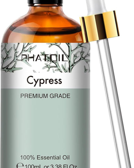 Cypress 3.38fl.oz Essential Oil, PHATOIL Aromatherapy Essential Oils for Diffuser, Humidifier, Perfect for DIY Soap, Candle, Bath Bombs Making(100ml)
