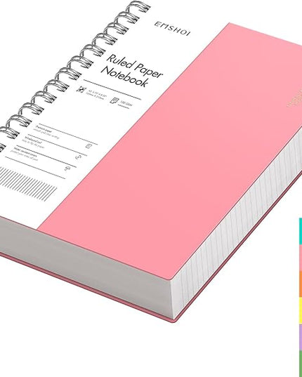 EMSHOI A5 Spiral Notebook College Ruled Lined Journal, Small 5.7" X 8.22", 300 Pages/150 Sheets, 100gsm Thick Paper, Waterproof Hardcover, for Office School Women Men Work Writing Notes-Pink